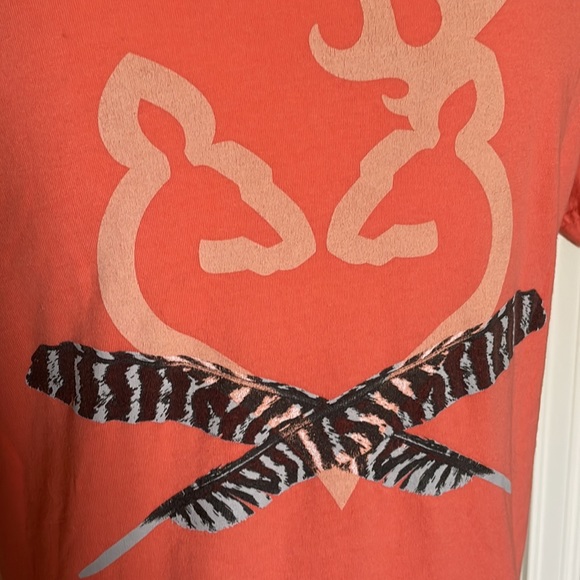 Browning Buck and Doe Logo Feather Shirt Sleeve Tshirt Slim Fit Sz Medium Coral - Picture 4 of 4